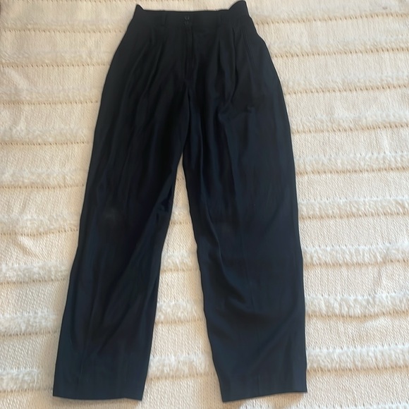Vintage Liz Claiborne silk trouser dress pants lined black high waist pleats 10